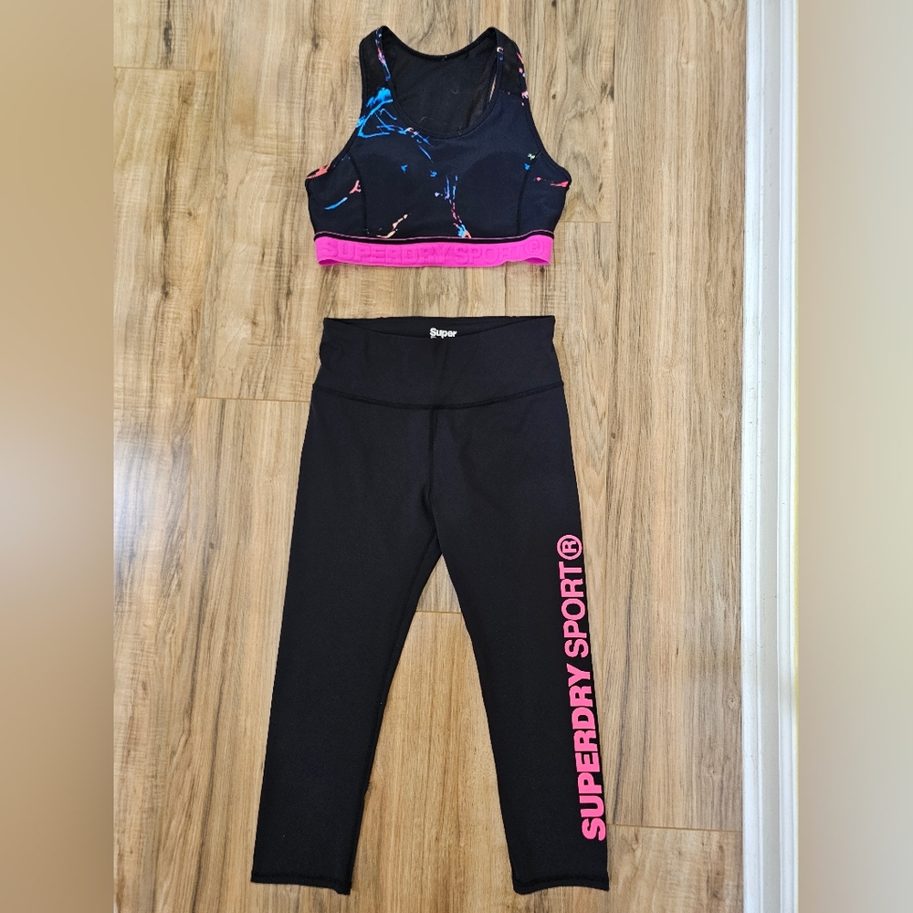 SuperDry Core Sport Essential Capri Leggings in Black + Training Gym Bra